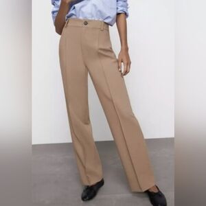 Zara Full Length High-Rise Rise Straight Leg Francoise Pants Camel Small